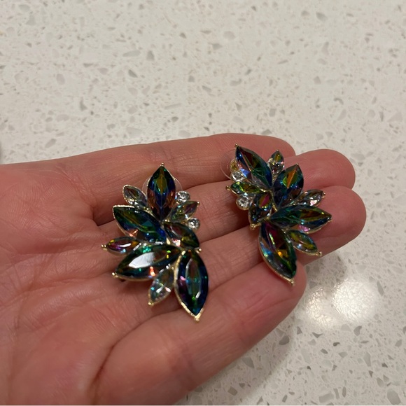 Multicolor Crystal Leaf Earrings - Picture 7 of 9